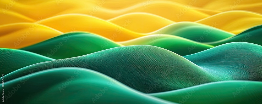 Poster vivid gradient idea. vibrant waves of color in green and yellow creating a serene abstract landscape
