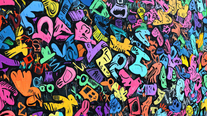 A colorful hand-drawn graffiti wall with dynamic energy, ideal for urban, streetwear, and creative product presentations.
