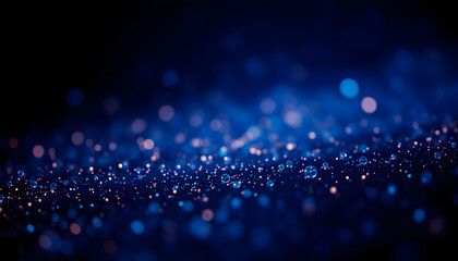 dark blue background with mesmerizing glowing particles scattered throughout, close-up, with white tones