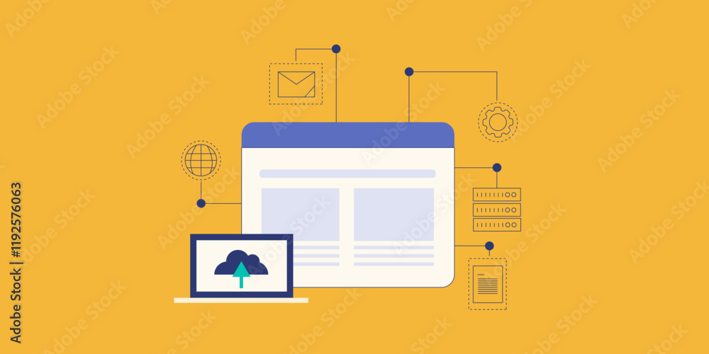 Poster web hosting, cloud server internet technology and digital data storage, website accessibility vpn co