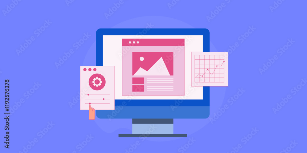 Poster optimize business or ecommerce website for search engine and internet user graph increase on dashboa