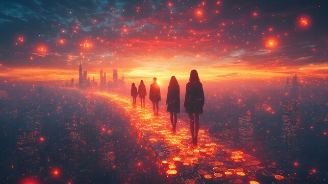 Collective Effort and Achievement on Futuristic Glowing Bridge to Prosperous City