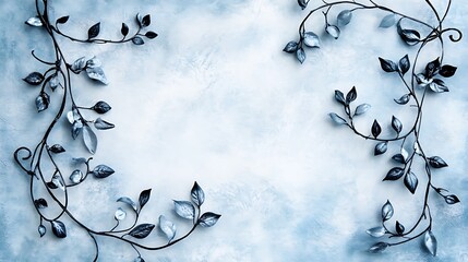 Silver Leafed Vines Frame A Blue Textured Background