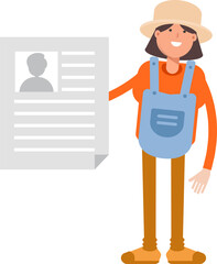 Woman Farmer Character Holding Job Application Document
