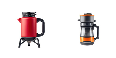 Two coffee makers in contrasting colors on transparent background.