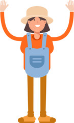 Woman Farmer Character Raising Hands
