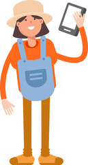 Woman Farmer Character Talking on Smartphone
