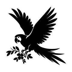 Elegant Parrot Silhouette with Floral Accents