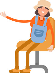Woman Farmer Character Sitting on Office Chair
