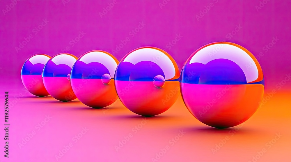 Poster vivid gradient idea. vibrant abstract spheres lined up against a colorful gradient background.