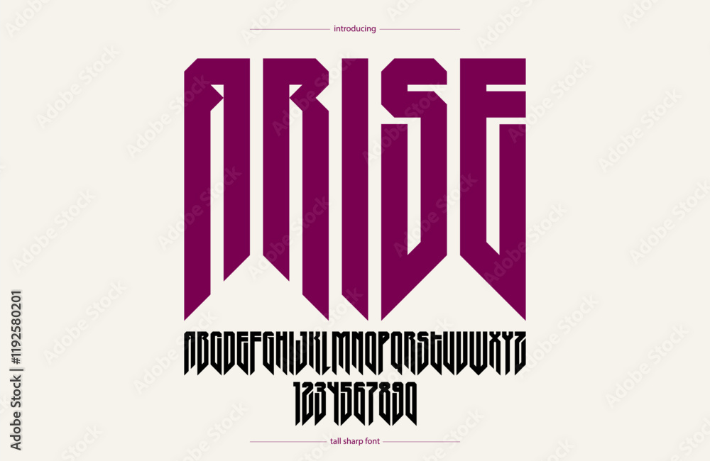Fototapete sharp and bold tall gothic font for logo creation of for headlines, edgy geometric modern vector con
