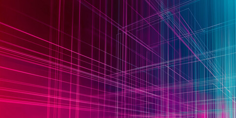 Abstract background,intersecting lines,geometric structure,red and blue gradient, perspective view. Represents technology, data flow, digital space. futuristic designs.