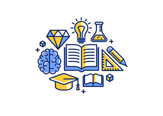 Education vector illustration, school study of science, university and academy learning, different disciplines knowledge.