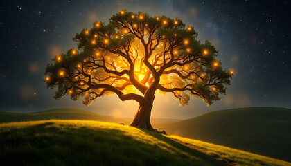 Tree of Life - digital art made by  depicting the tree of life growing in the wild. Glowing and magical, this tree has the spirit of Gaia and provides planetary energy, 8k, with white tones