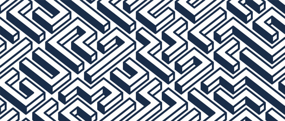 Labyrinth seamless background, 3D geometric endless pattern of logic maze, isometric vector dimensional cubical background.