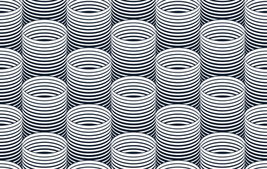 Tubes seamless pattern, optical style 3D pipes vector abstract background, line cylinders geometric tiling wallpaper, trippy op art.