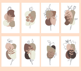 Flowers drawn by hand line, logo for design, on white background, Mocha Mousse colors - Pantone colors of 2025

