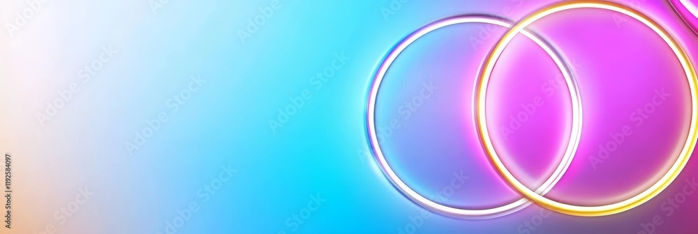 Poster abstract futuristic background with glowing neon circles and digital elements on dark blue backdrop