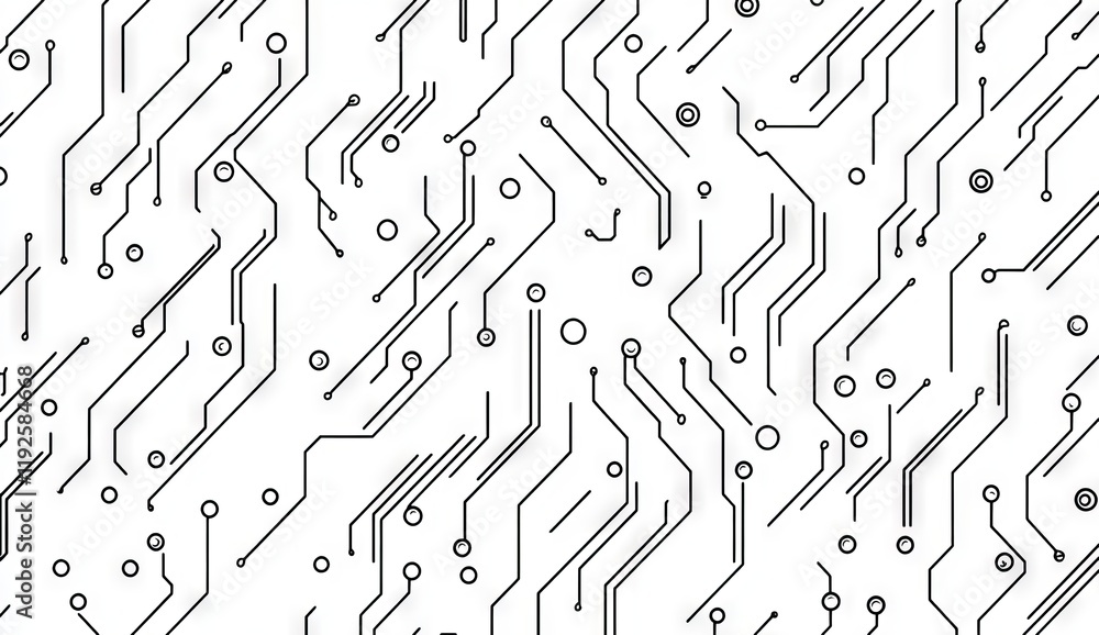 Aufkleber flat vector circuit board pattern on white background, seamless texture with black lines