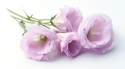 Fototapeta premium Delicate pink eustoma flowers arranged elegantly on a clean white background for floral design and decoration concepts
