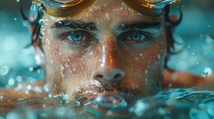Close-Up Portrait of Male Swimmer in Pool