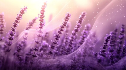 Naklejka premium Lavender Flowers Underneath Sheer Fabric In Sunlight