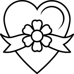 line art black and white heart flower 