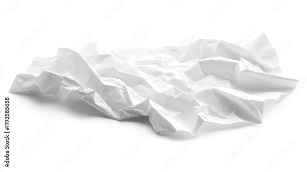 Poster crumpled white paper sheet mockup on a white background top view showcasing texture and depth for cr