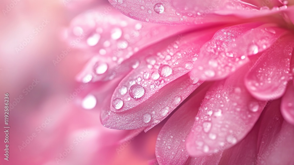 Poster soft pink petals with water drops close-up creating a romantic and serene abstract background perfec