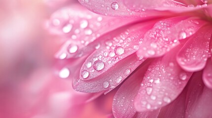 Fototapeta premium Soft pink petals with water drops close-up creating a romantic and serene abstract background perfect for floral themes and greeting cards.