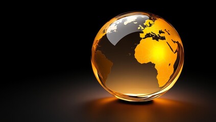 Glass Sphere with Glowing World Map Inside, Representing Global Connectivity on Black Background