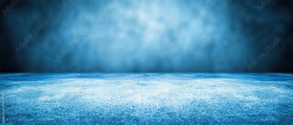 Poster a misty blue background with a smooth, reflective surface, creating a calm and ethereal atmosphere.