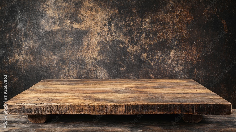 Poster rustic wooden tabletop with textured background ideal for product displays and mockup presentation