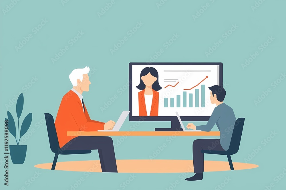 Poster remote collaboration: two colleagues work side-by-side in a virtual meeting, focusing on their lapto