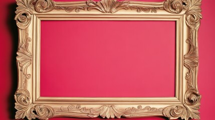 Ornate Gold Frame on Vibrant Red Background  Elegance and Contrast in Design