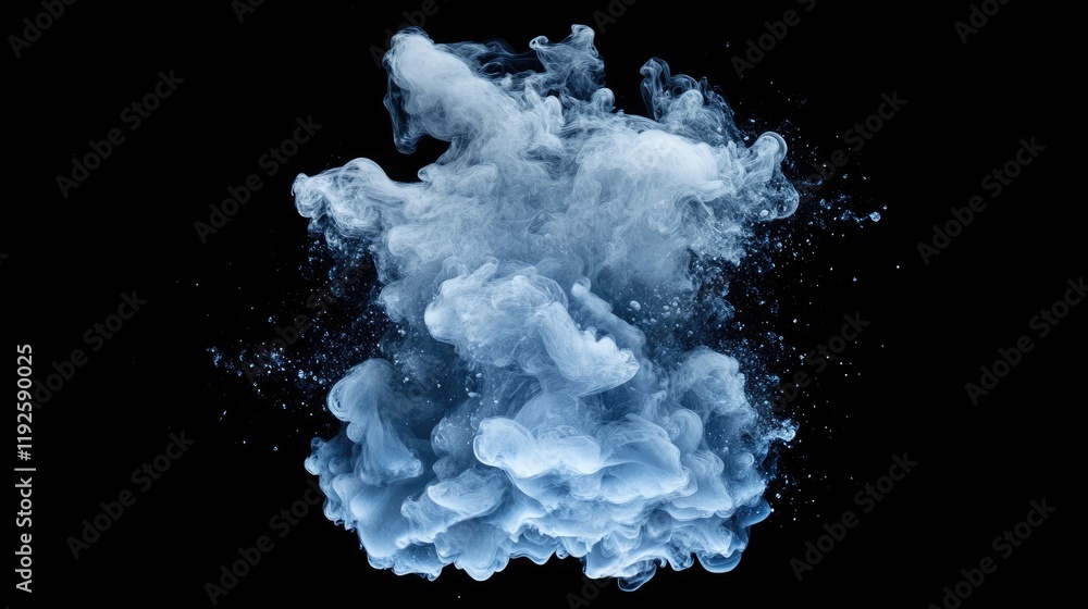 Poster blue smoke cloud isolated on black background creating a mystical and ethereal atmosphere for artist
