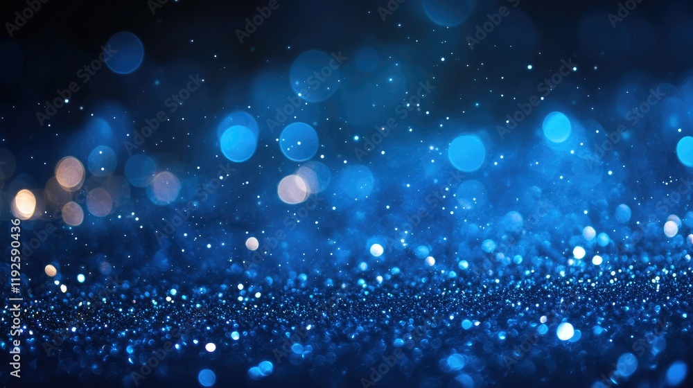 Poster abstract blue glittering background with soft bokeh lights creating a dreamy and elegant ambiance fo