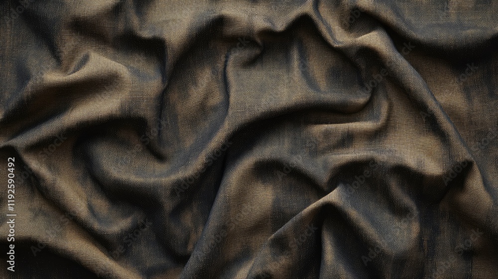 Poster Elegant dark cloth texture with folds and ripples showcasing a rich fabric background for design and texture applications.