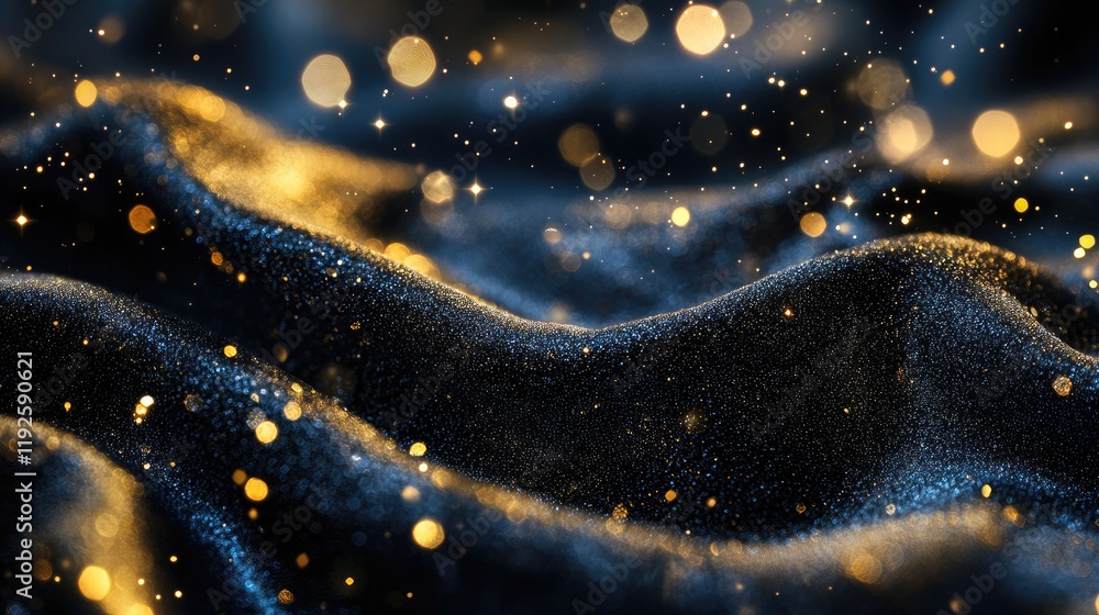 Aufkleber Elegant fabric texture background with sparkling golden bokeh highlights on a dark cloth creating a luxurious and sophisticated atmosphere