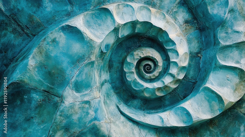 Poster spiral shell design in cool blue tones artistic background for creative projects