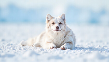 Obraz premium Arctic fox resting on snow-covered ice field, wildlife conservation