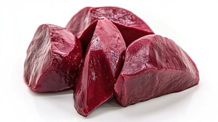 Obraz premium Raw elk tenderloin pieces displayed in a clean and modern setting showcasing fresh, high-quality wild game meat for culinary use