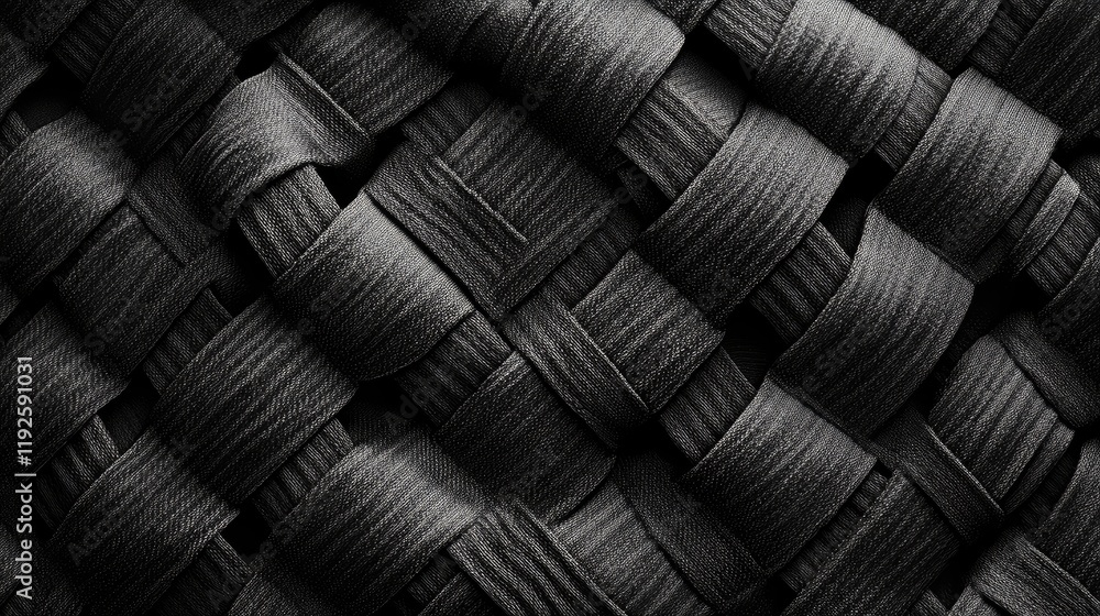 Poster Woven fabric texture showcasing intricate patterns and rich black tones ideal for backgrounds and design projects.