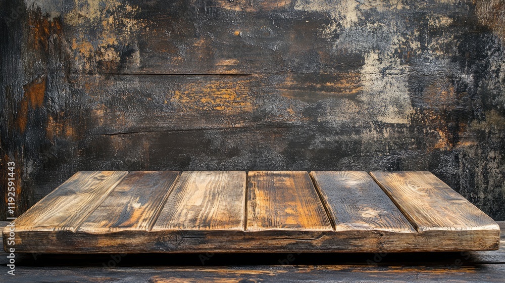 Poster rustic empty wooden table with distressed texture ideal for displaying products or food photography 