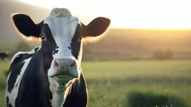  A domestic cow is grazing in a meadow