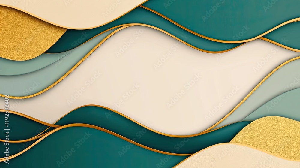 Poster triangle abstract background idea. stylish abstract waves in green and gold create a modern and eleg