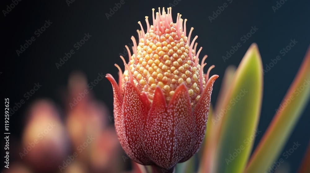 Poster detailed close-up of a beautiful flower bud showcasing intricate textures and vibrant colors against