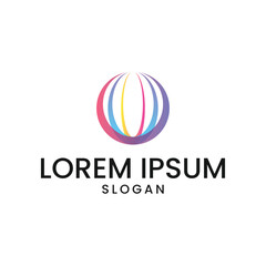 abstract logo design featuring a stylized globe or sphere. The graphic is composed of curved lines or bands in a pastel or light color palette, likely including shades of pink, blue, and yellow. This 