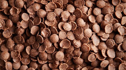 Cocoa crunch cornflakes scattered on a textured background creating a rich and appetizing breakfast scene.
