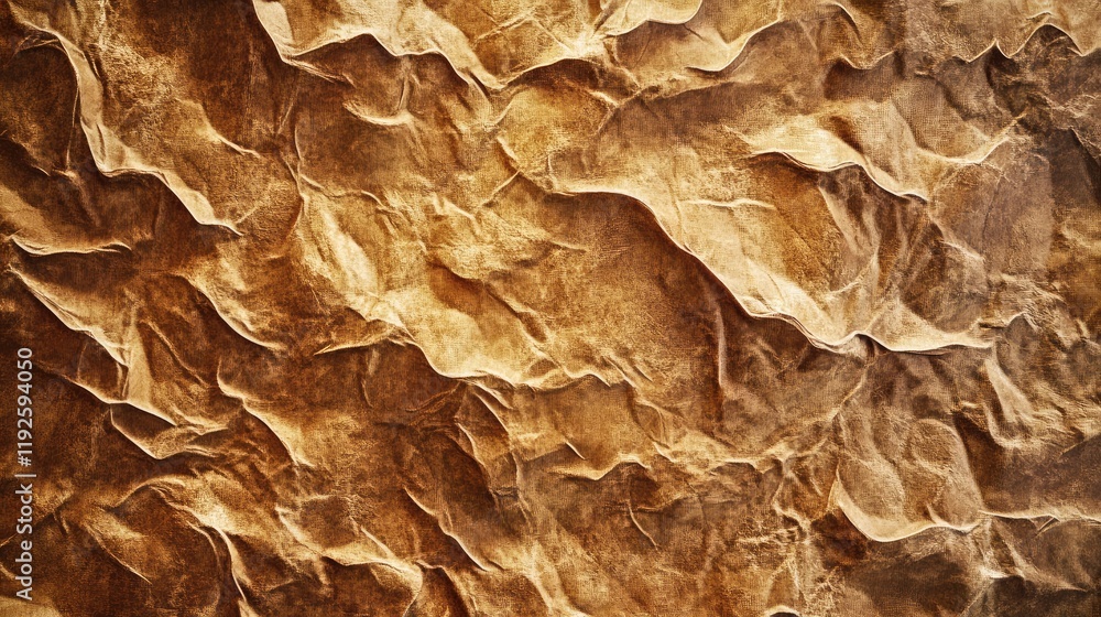 Poster Crumpled brown paper texture creating an abstract backdrop ideal for creative designs and artistic projects